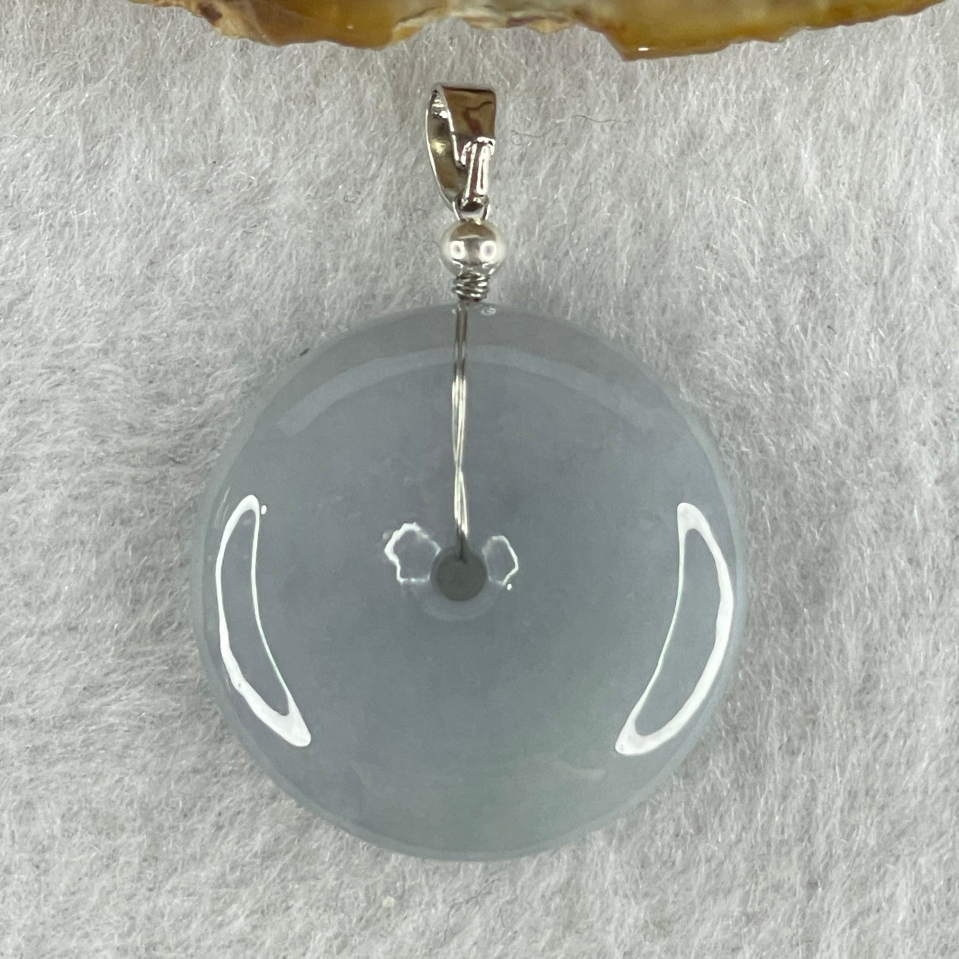Natural Type A Lavender Jadeite Ping An Kou Donut Pendant in Silver Clasp Signifying Protection Blessings 6.54g 24.0 by 5.5mm - Huangs Jadeite and Jewelry Pte Ltd