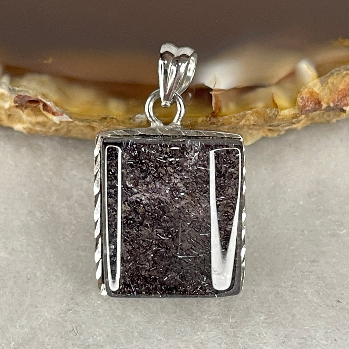 Collectors Grade Natural Firework Super 7 Crystal Square Pendant in S925 Silver Clasp | 14.6mm Firework (4.62g | 14.6 by 13.0 by 7.5mm)