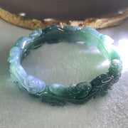 Type A Blueish Green Jadeite with Flowers Bangle 45.62g Inner Diameter 57.2mm 13.8 by 8.0mm - Huangs Jadeite and Jewelry Pte Ltd