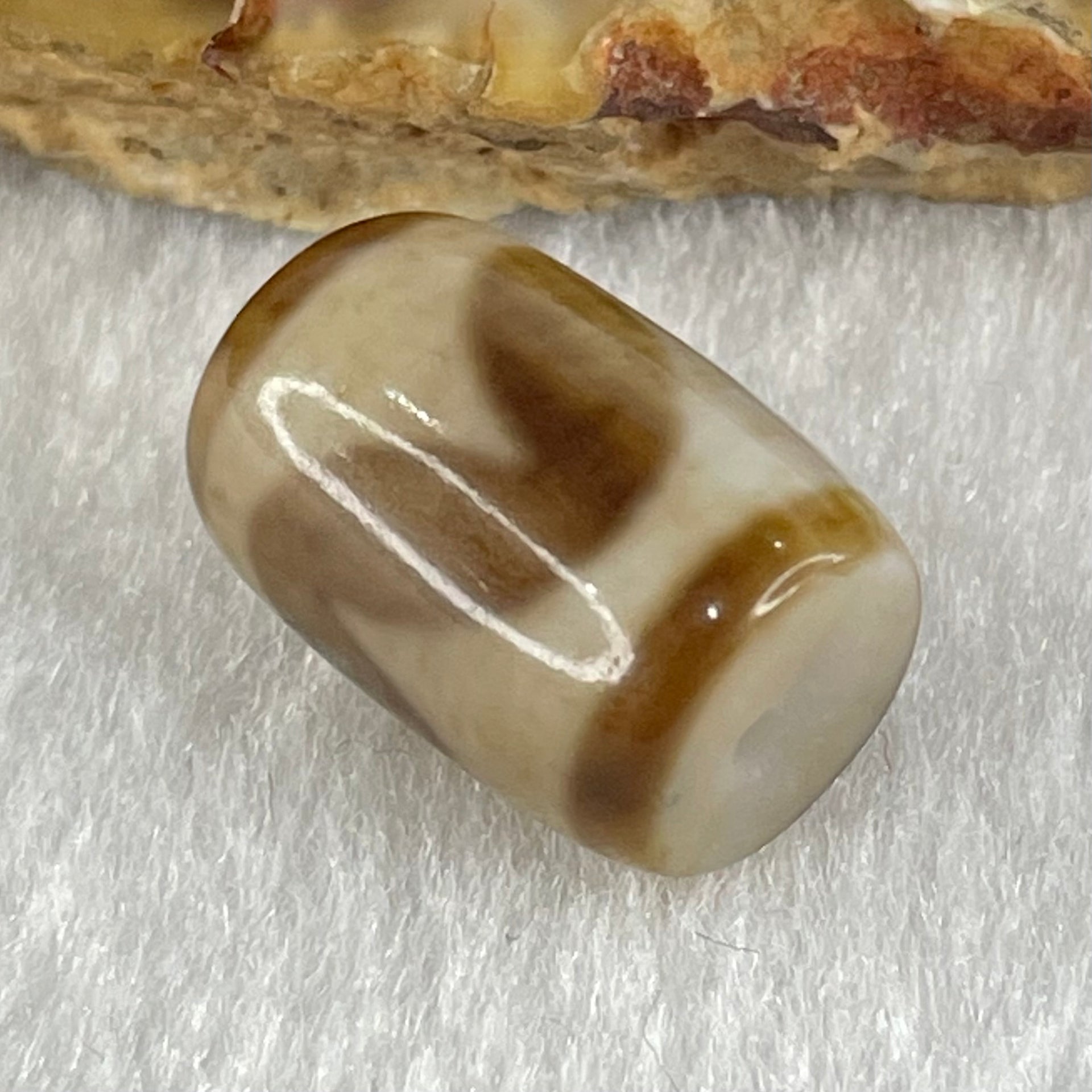 Natural Powerful Tibetan Old Oily Agate Tiger Tooth Daluo Dzi Bead Heavenly Master (Tian Zhu) 虎呀天诛 3.33g 15.9 by 10.7mm - Huangs Jadeite and Jewelry Pte Ltd