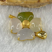 Type A Semi Icy Colourless to Faint Yellow Faint Lavender and Green Jadeite 4 Leafs Clover with Diamonds in 18K Yellow Gold Pendant 3.05g 5.5 by 8.0 by 3.5mm 4pcs - Huangs Jadeite and Jewelry Pte Ltd