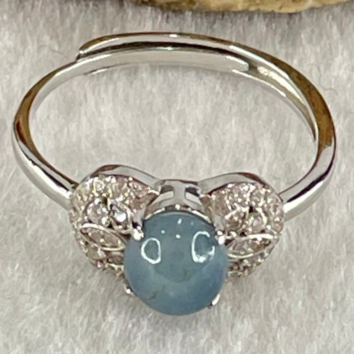 Type A Dark Blue with Blueish Green Jadeite with Crystals in S925 Sliver Ring (Adjustable Size) 1.65g 5.8 by 4.5mm - Huangs Jadeite and Jewelry Pte Ltd