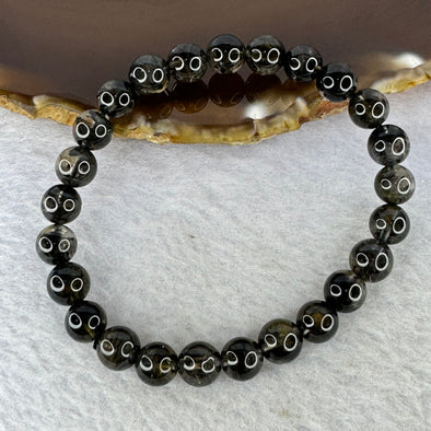 Natural Black Auralite Crystal Bracelet 黑激光手链 15.30g 7.8mm 25 Beads - Huangs Jadeite and Jewelry Pte Ltd