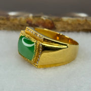 18k yellow gold Type A Burmese Full Apple Green Jade jadeite ring 6.72g US 9 HK 20 Inner Dia 19.2mm - Huangs Jadeite and Jewelry Pte Ltd