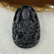 Type A Opaque to Partial Translucent Black Omphacite Jadeite Thousand Hand Guan Yin Pendant Rat Zodiac Guardian 19.78g 53.3 by 34.3 by 8.6mm - Huangs Jadeite and Jewelry Pte Ltd