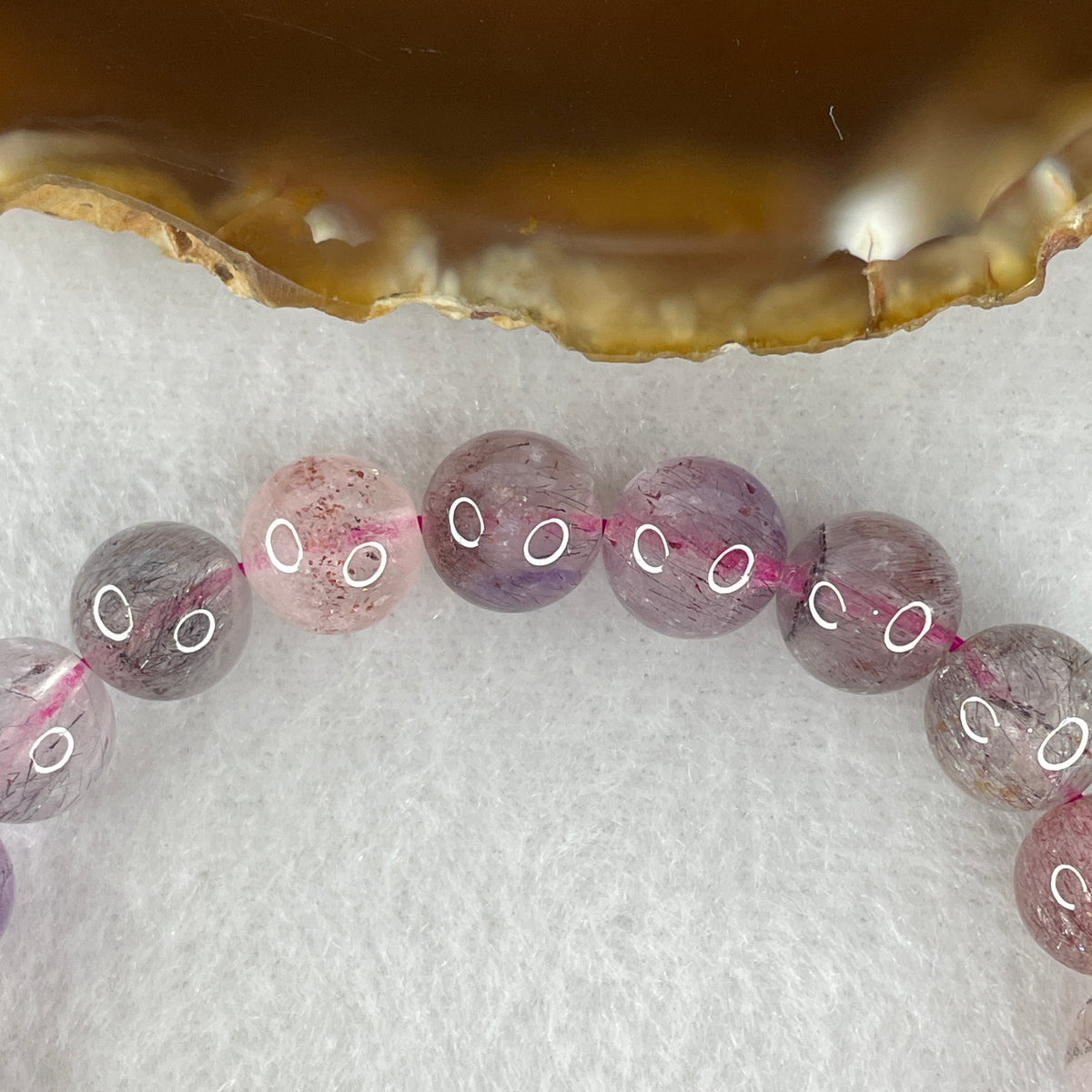 Certified Above-Average Grade Natural Super 7 Crystal Beads Bracelet | High-Density Multi-Bead Strand | Authentic Sacred Seven Multi-Mineral Inclusions Quartz Spiritual Catalyst & Auric Shield Bracelet (22.16g | 16cm Length | 9.2mm | 21 Beads)