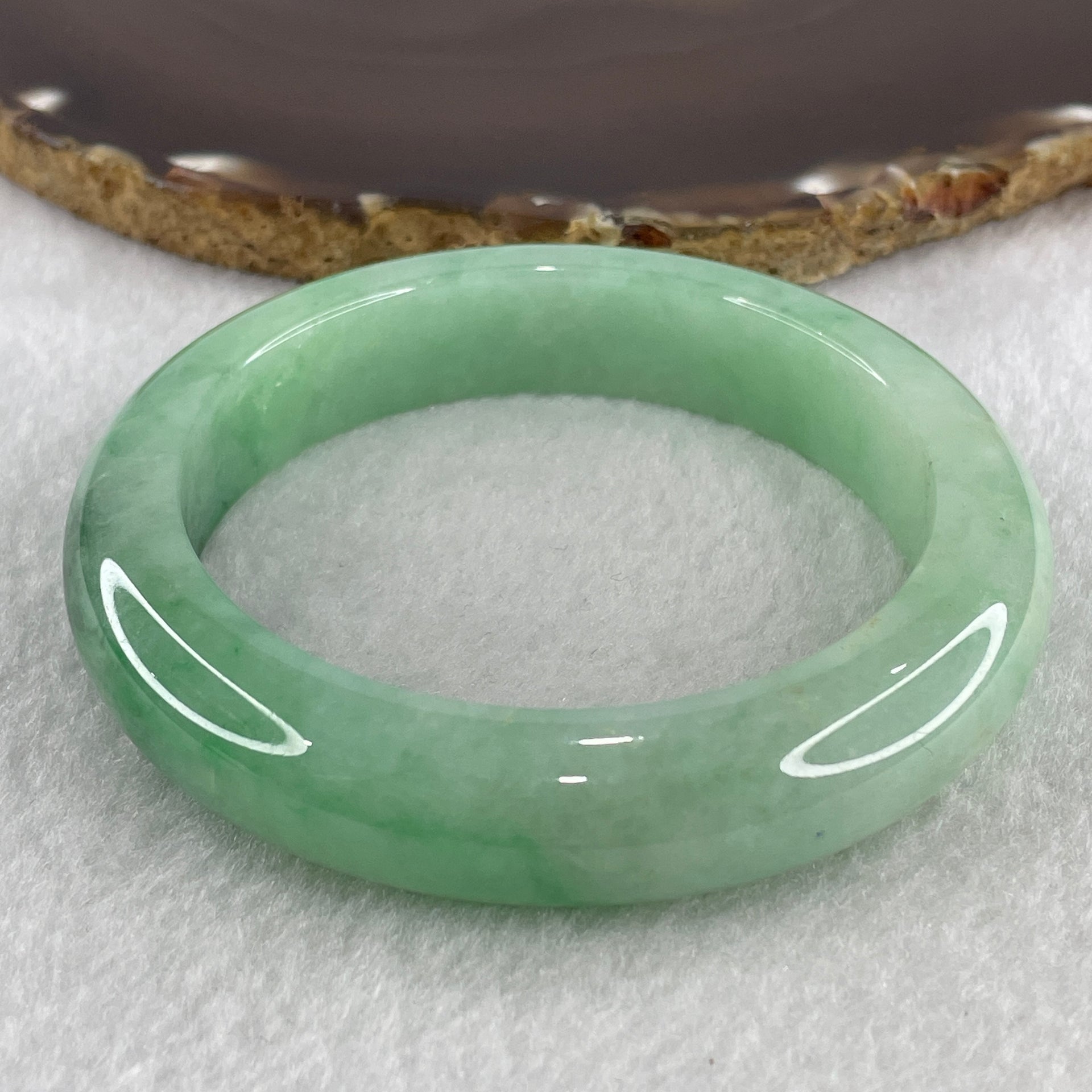Certified Natural Type A Light Apple Green with Emerald Green Fluorite Piao Hua Jadeite Bangle 75.87g Internal Diameter 58.0mm 13.5 by 10.0mm ( Slight Internal Line) - Huangs Jadeite and Jewelry Pte Ltd