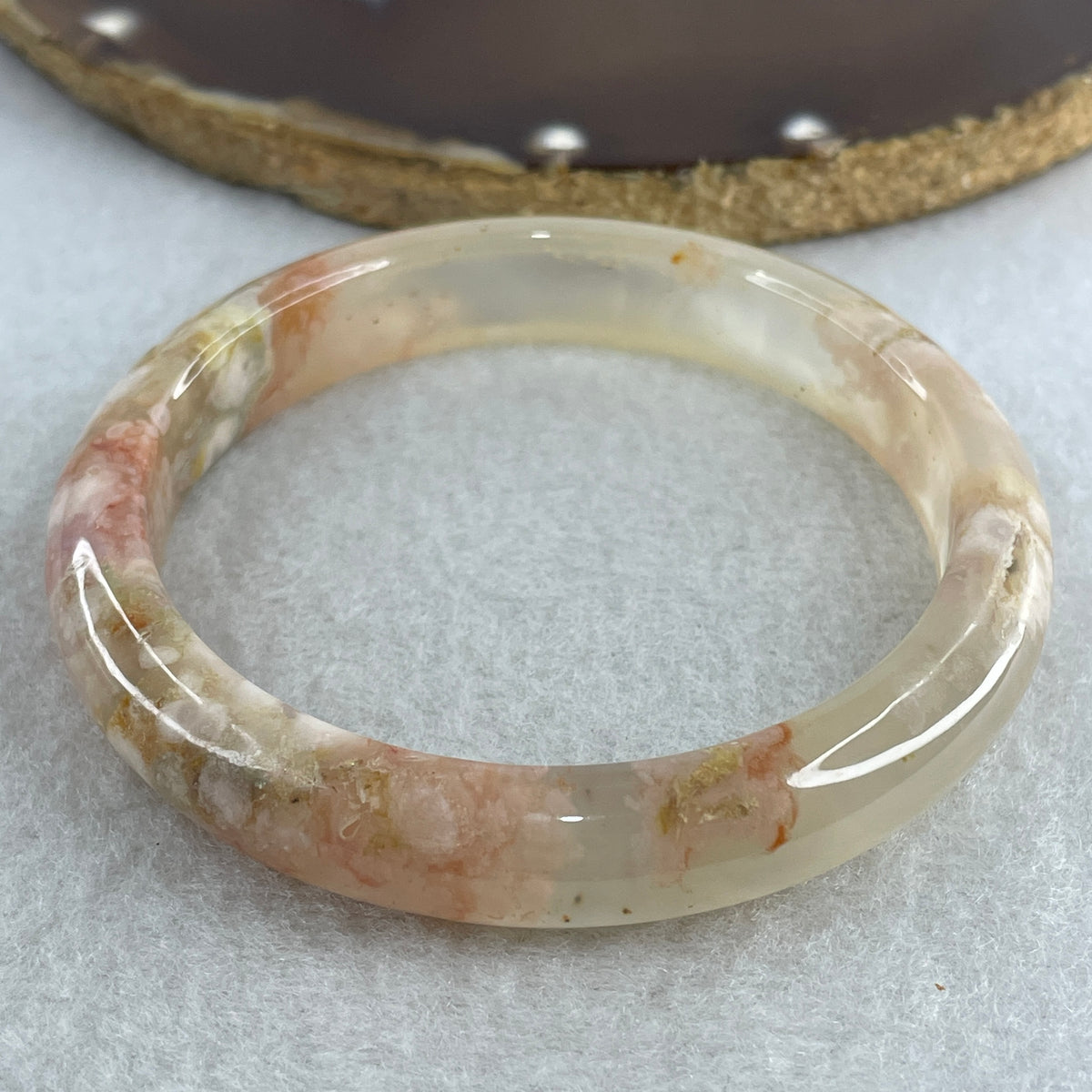 Natural Pink Flower Agate Bangle Set | (104.40g | 55.8mm ID | 10.8 x 7.4mm | Perfect | Blooming Self-Love & Emotional Renewal Anchor, Feng Shui Harmony & Stacking Peace Bangle Set) - Huangs Jadeite and Jewelry Pte Ltd