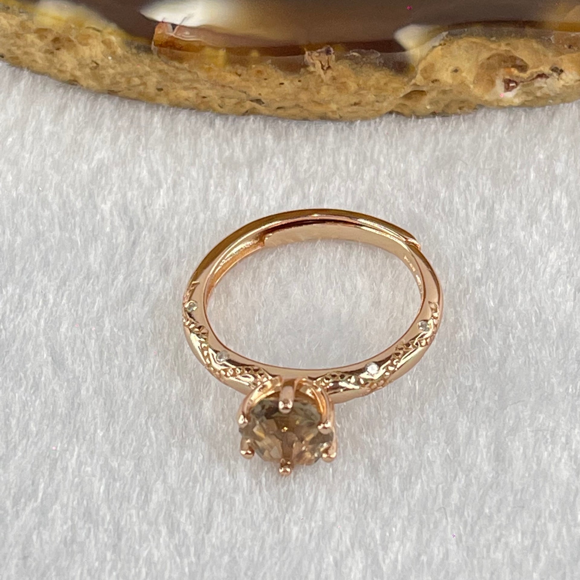 Champagne Color Cubic Zircoina in S925 Sliver in Rose Gold Color Ring 2.17g 6.3 by 3.6mm - Huangs Jadeite and Jewelry Pte Ltd