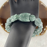 Certified Natural Type A Blueish Green Jadeite Dragon Bracelet 55.07g 16.5cm 16.0mm Dragon Head - 14.0mm 13 Pcs - Huangs Jadeite and Jewelry Pte Ltd