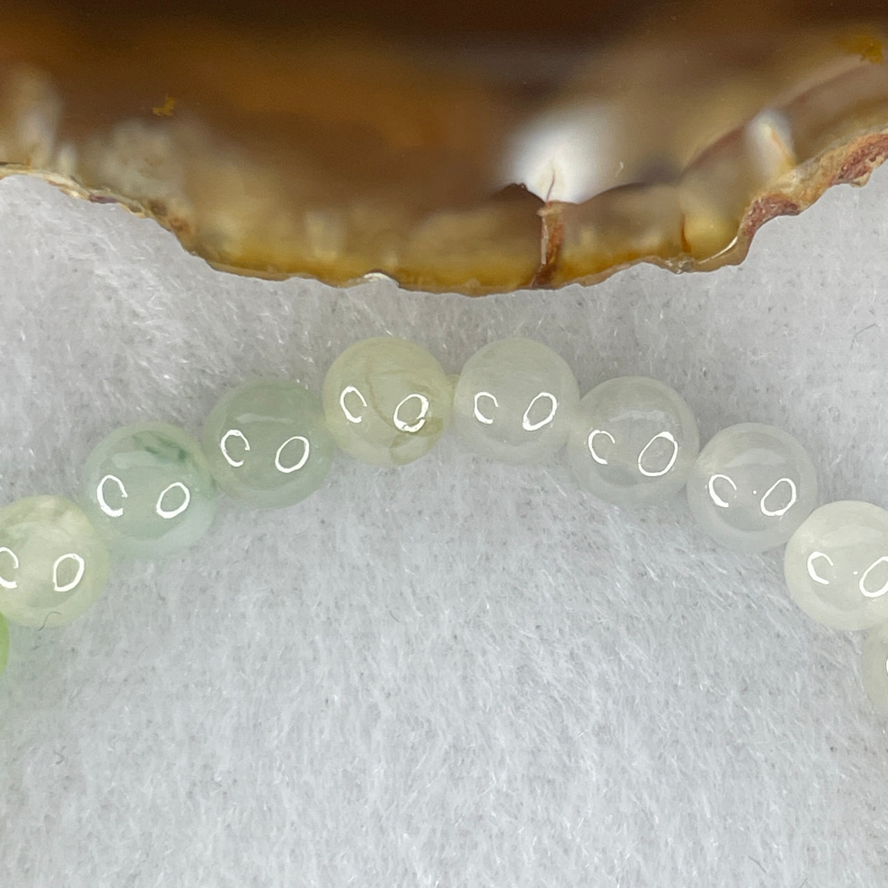 Natural Type A Light Blueish Green Jadeite Bracelet | 16cm Tailored 6.0mm Round Genuine Jade Bead Strand with Yellow Accents (10.87g, 33 Beads)