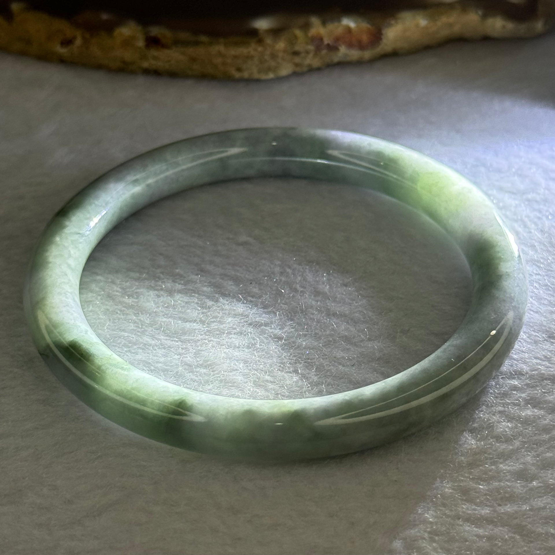 Type A Deep Lavender and Green Piao Hua Jadeite Bangle 31.99g Internal Diameter 57.0mm 8.0 by 8.0mm (Slight Internal Line) - Huangs Jadeite and Jewelry Pte Ltd