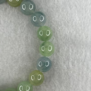 Type A Natural Semi Icy Light Green with Yellow and Blue Jadeite Beads Bracelet 32.94g 15cm 10.0mm 19 Beads - Huangs Jadeite and Jewelry Pte Ltd