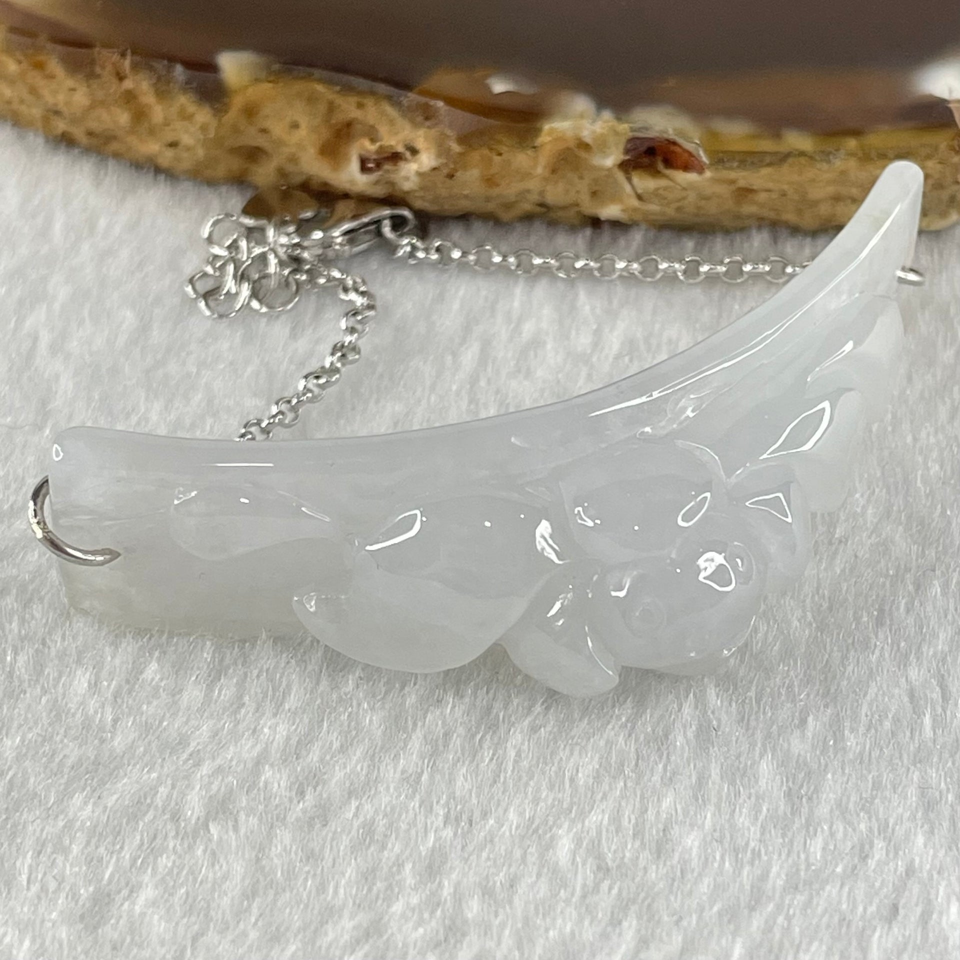 Type A Semi Icy Faint Lavender Jadeite Flower Charm in S925 Sliver Bracelets 13.70g 53.0 by 12.8 by 13.5mm - Huangs Jadeite and Jewelry Pte Ltd