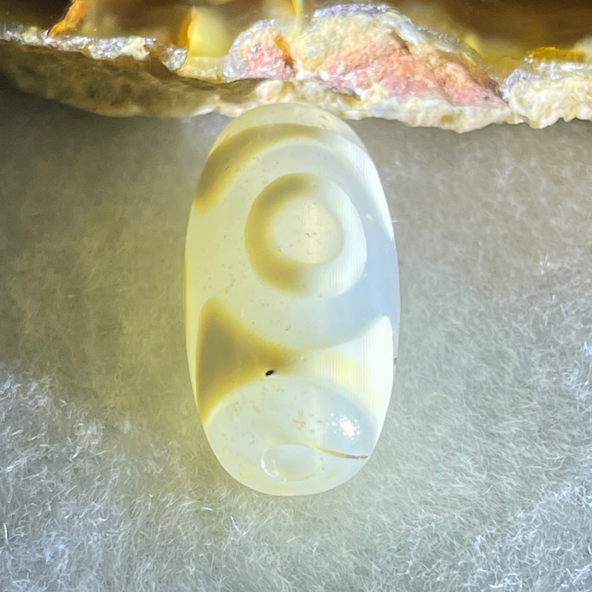Natural Powerful Tibetan Old Oily Agate 3 Eyes Dzi Bead Heavenly Master (Tian Zhu) 三眼天诛 2.98g 19.4 by 10.4mm - Huangs Jadeite and Jewelry Pte Ltd
