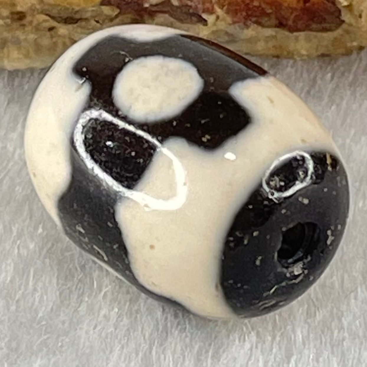 Natural Powerful Tibetan Old Oily Dark Brown With White Agate 3 Eyes Dzi Bead Heavenly Master (Tian Zhu) 三眼天诛 4.73g 17.3 by 13.4mm - Huangs Jadeite and Jewelry Pte Ltd