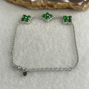 Natural Type A Omphacite Spicy Green Jadeite Cabochon 4-Leaf Clover in S925 Silver Bracelet | (4.34g | 15–18cm | 3.6 x 1.5mm x 12 Pcs | "Sì Yè Cǎo" Ultimate Good Luck Anchor, Feng Shui Prosperity Strand) - Huangs Jadeite and Jewelry Pte Ltd