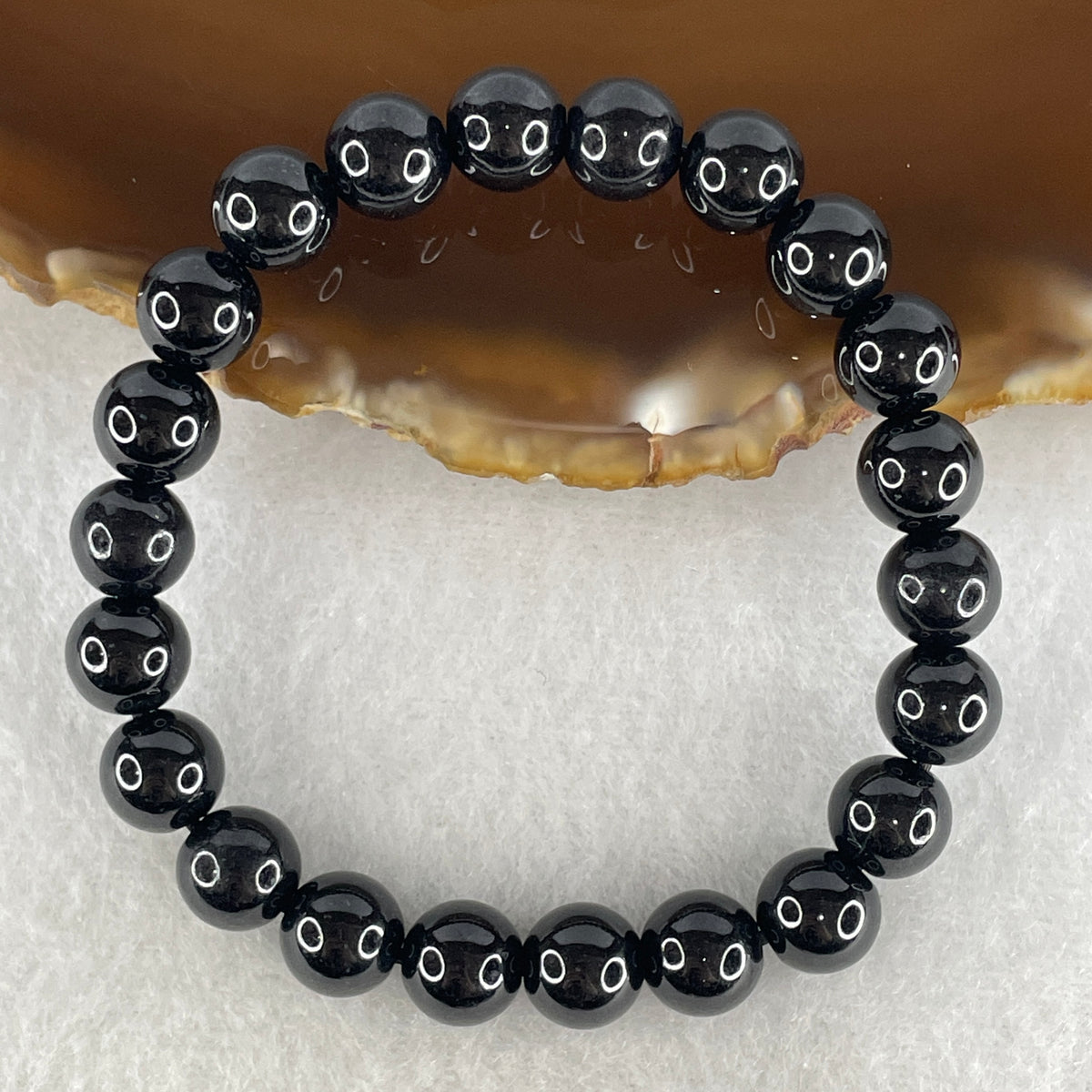 Certified Type A Black Omphacite Jadeite Bead Bracelet | (23.10g | 14.5cm Wrist | 8.4mm | 22 Beads | Synergy, Negative Energy Shield, Wealth Lock & Spiritual Power)