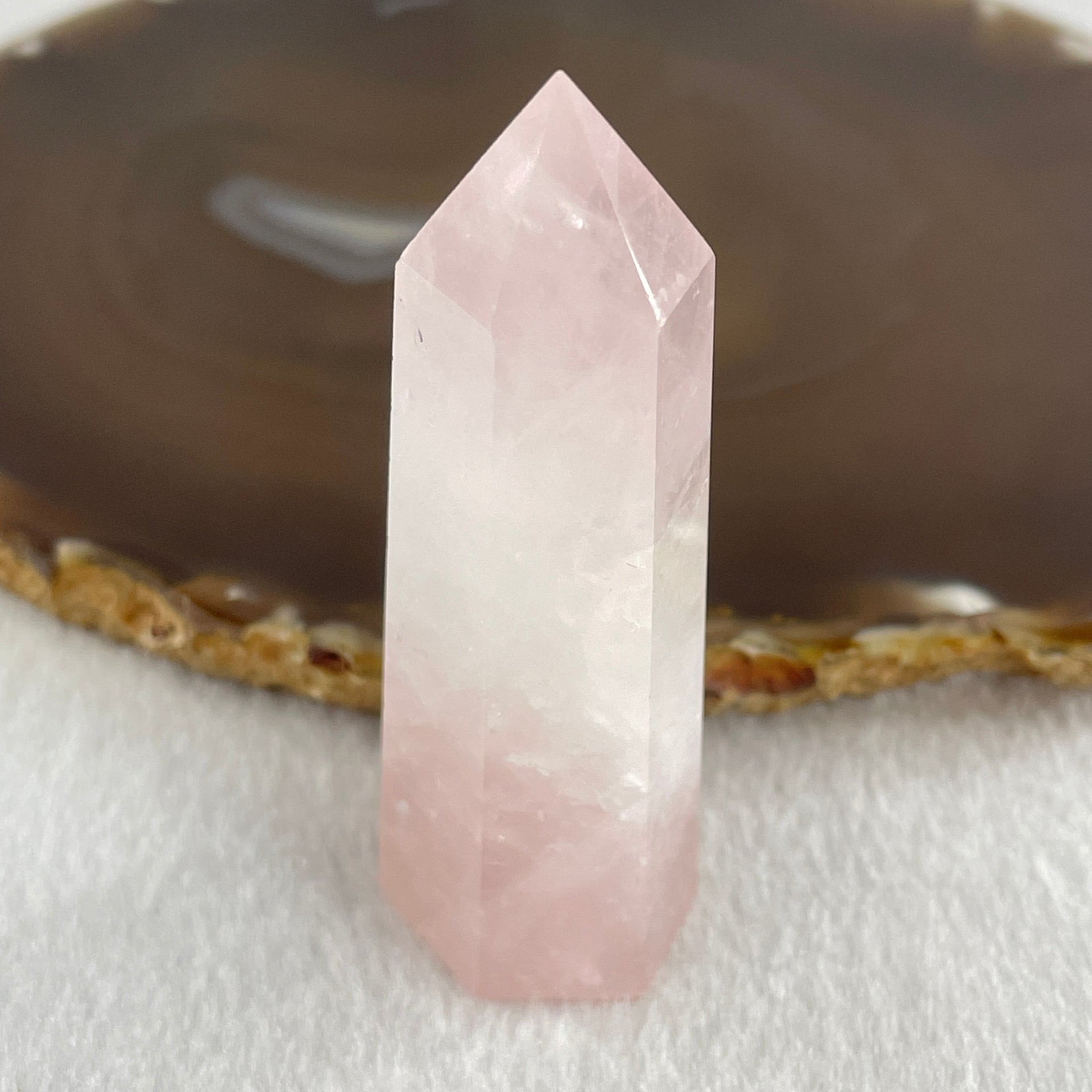 Natural Rose Quartz Tower Display 49.28g 68.3 by 25.0 by 20.8mm - Huangs Jadeite and Jewelry Pte Ltd