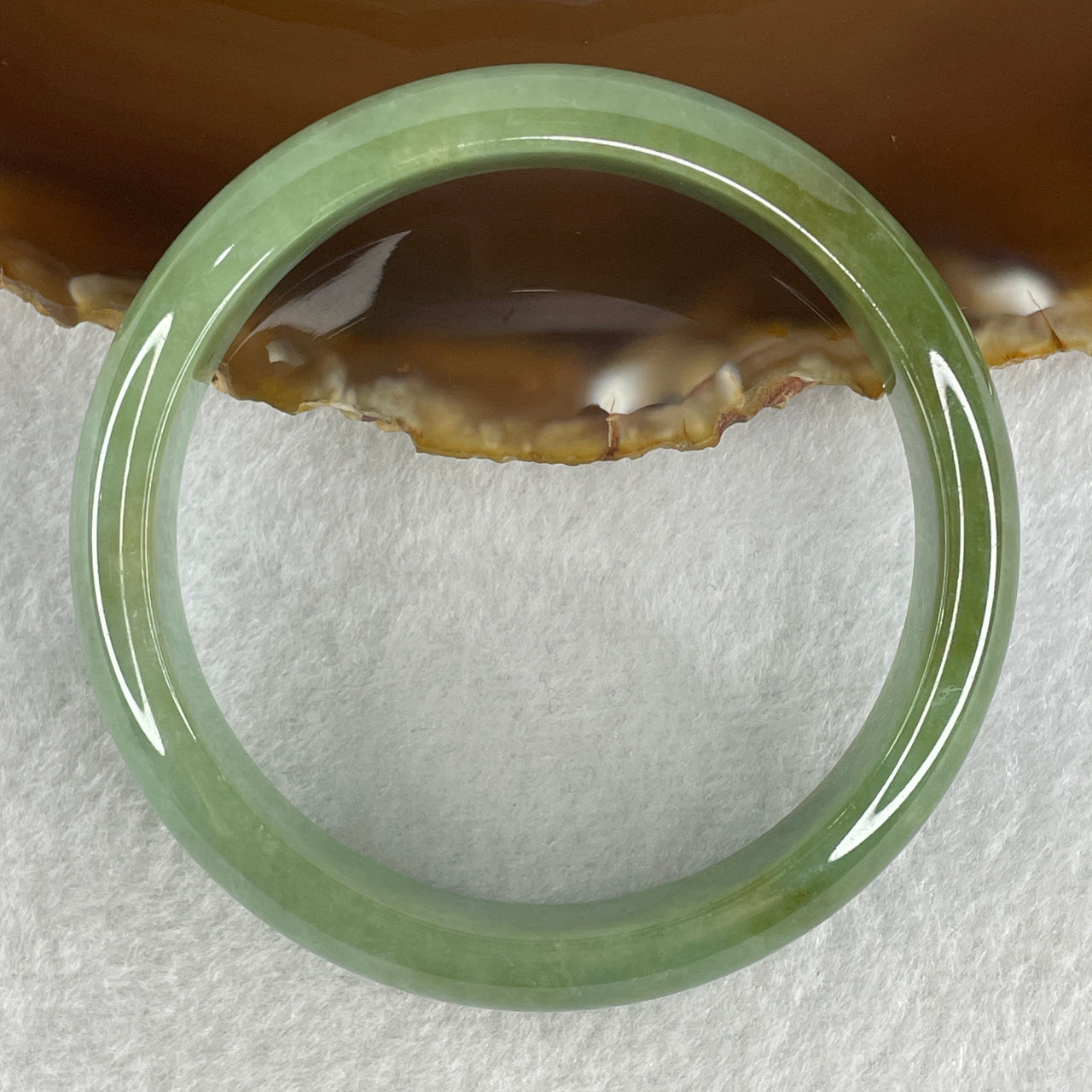 Type A Natural Jelly Green with Brownish Piao Hua Jadeite Bangle 49.14g Inner Diameter 57.2mm 13.1 by 7.3mm (Close to Perfect) - Huangs Jadeite and Jewelry Pte Ltd