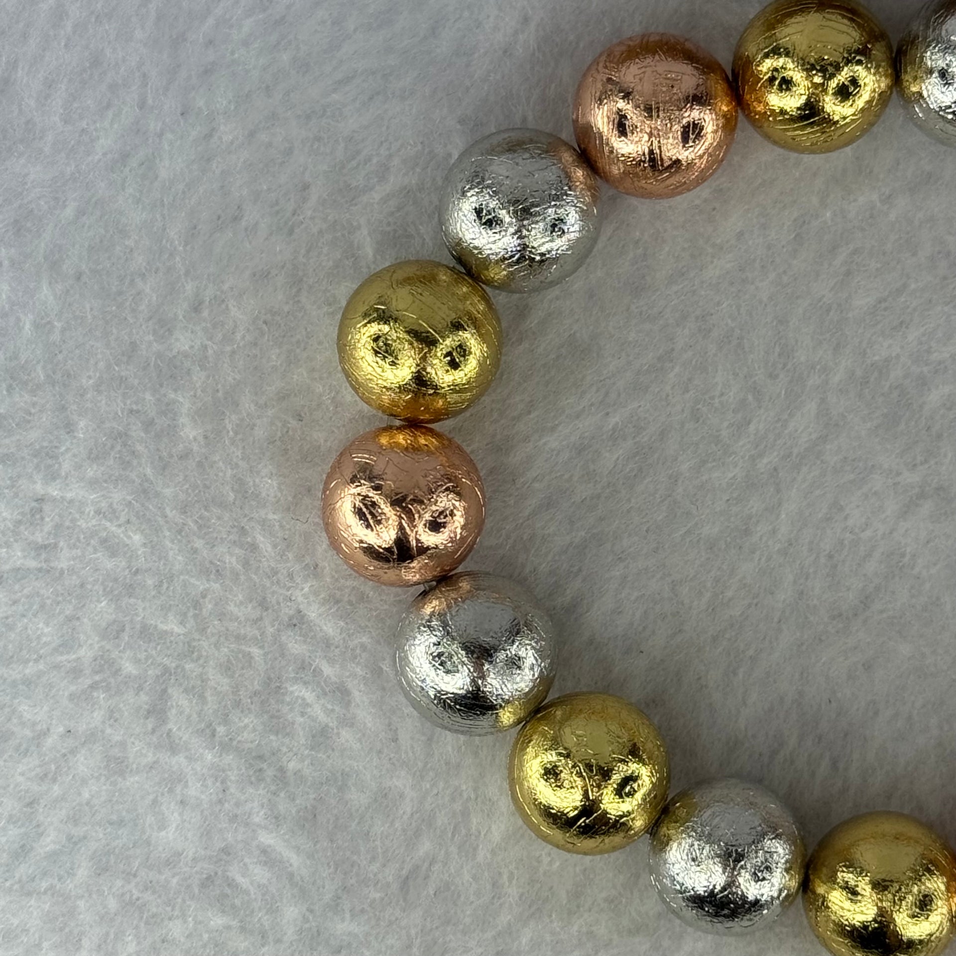 Natural Meteorite Sliver, Gold and Rose Gold Color Beads Bracelet 125.96g 18cm 12.4mm 17 Beads - Huangs Jadeite and Jewelry Pte Ltd