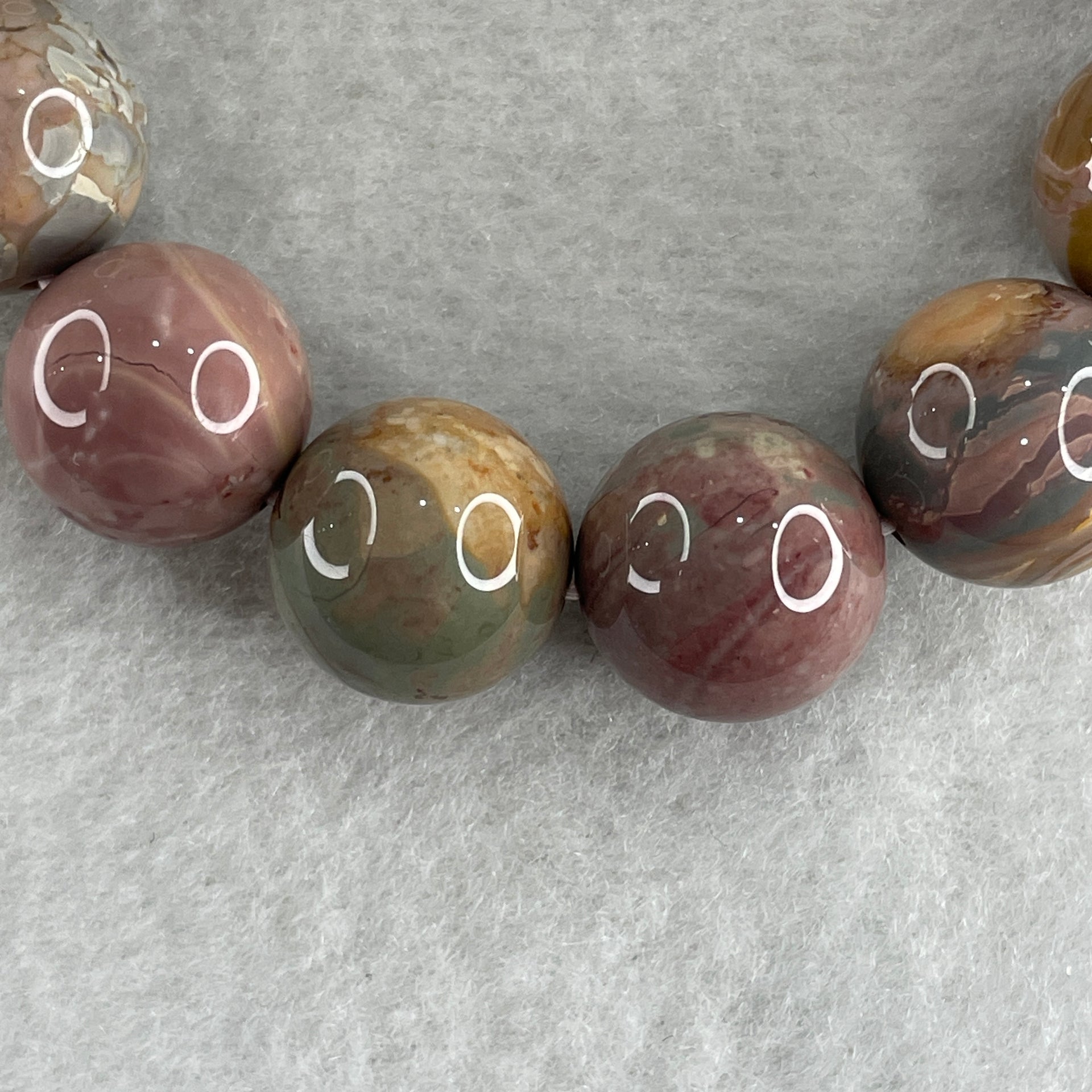 Natural Alashan Agate Greyish Pink Beads Bracelet 62.19g 15cm 15.7mm 13Beads - Huangs Jadeite and Jewelry Pte Ltd