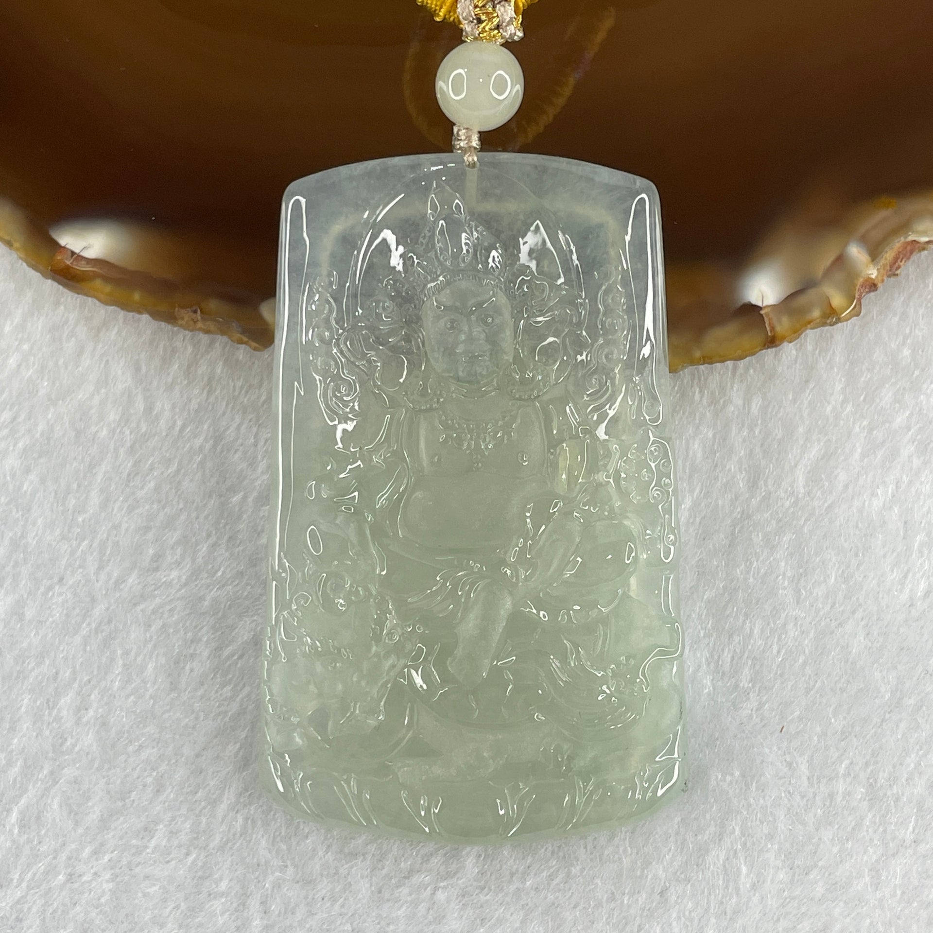 Type A Icy Light Green Jadeite Jambhala Pendant 33.06g 58.4 by 36.6 by 6.0mm - Huangs Jadeite and Jewelry Pte Ltd