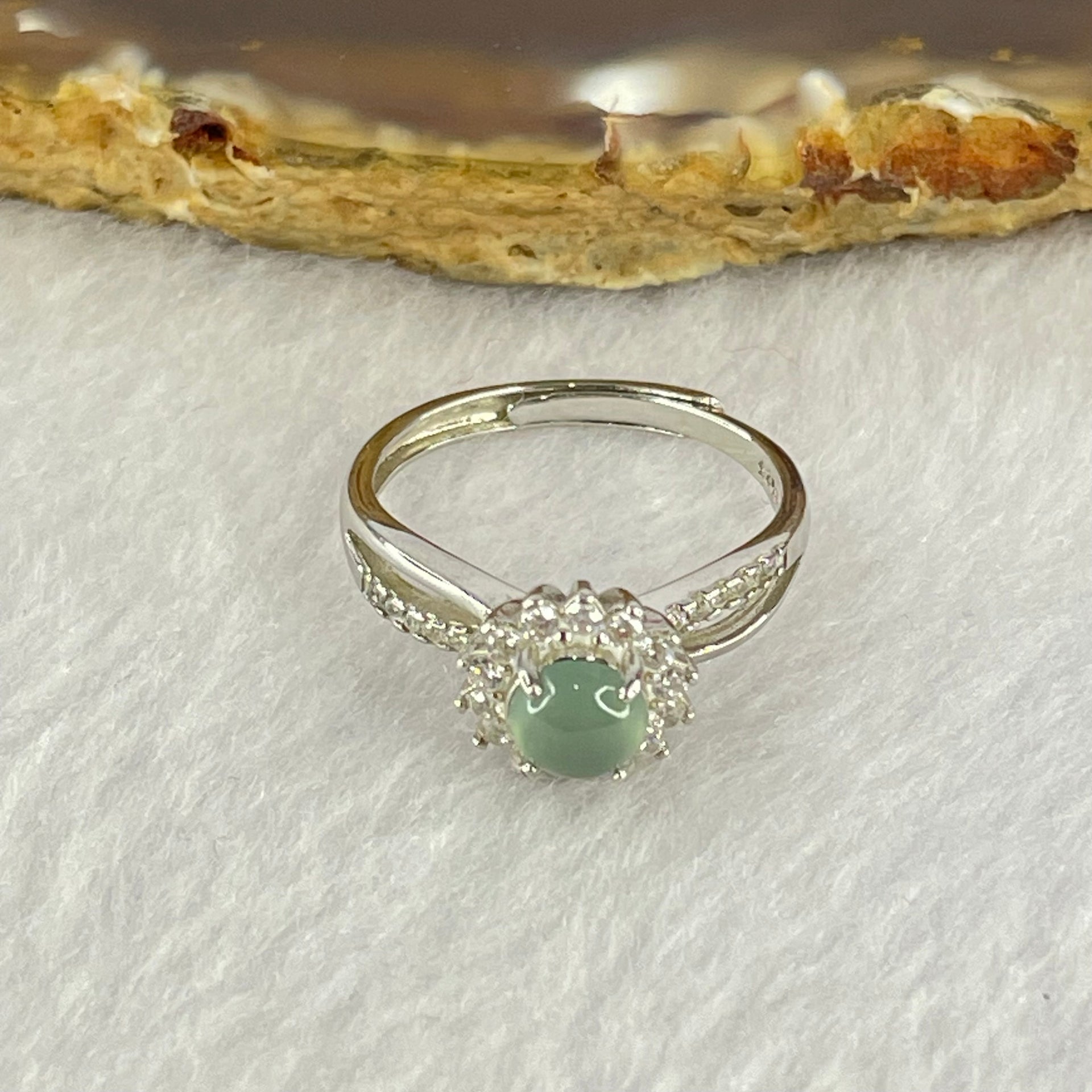 Type A Icy Blueish Green in S925 Sliver Ring (Adjustable Size) 2.63g 5.7 by 2.5mm - Huangs Jadeite and Jewelry Pte Ltd
