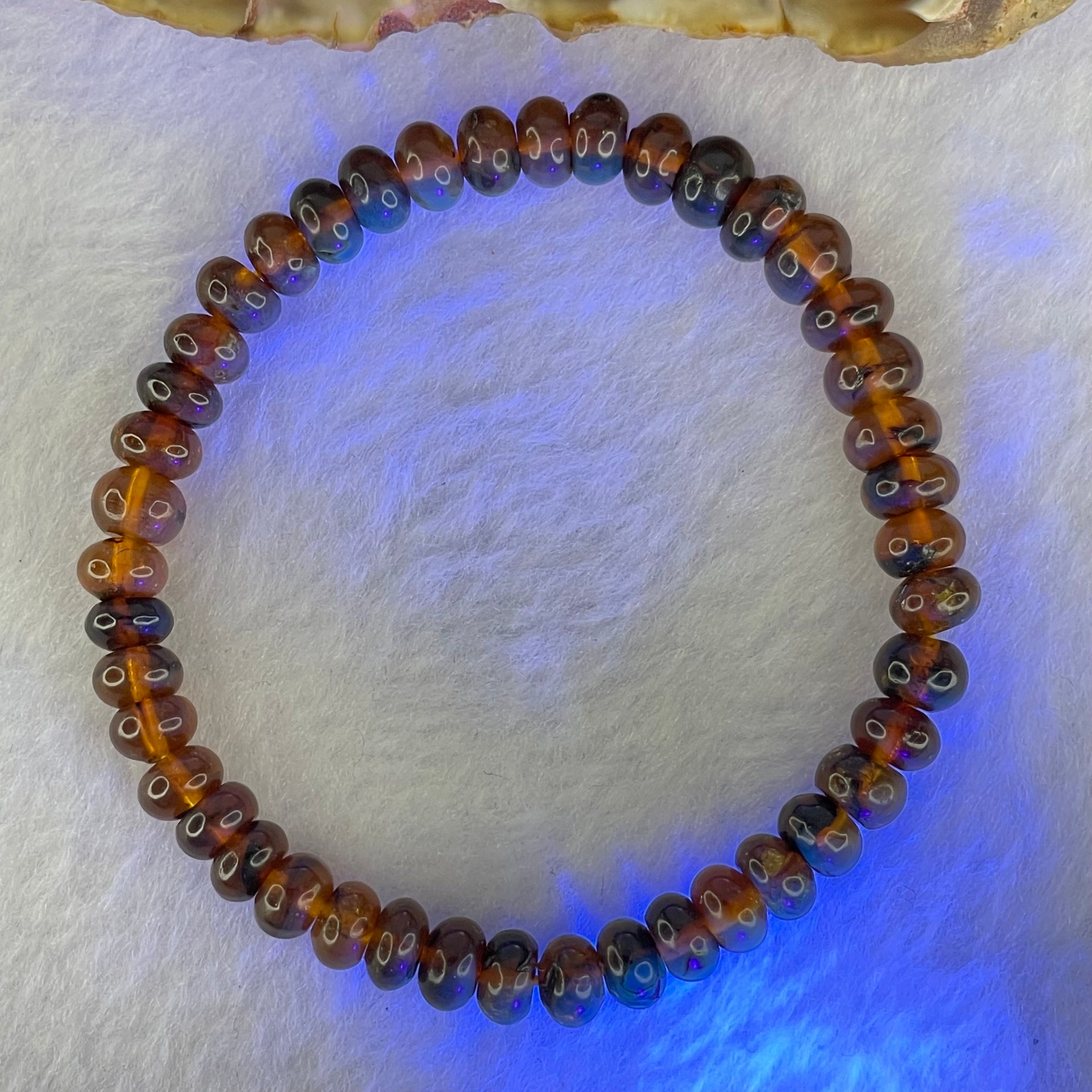 Natural Dark Brownish Yellow Medicine Amber Beads Bracelet 天然抚顺药珀手链 4.29g 14.5cm 6.5mm 43 Beads - Huangs Jadeite and Jewelry Pte Ltd