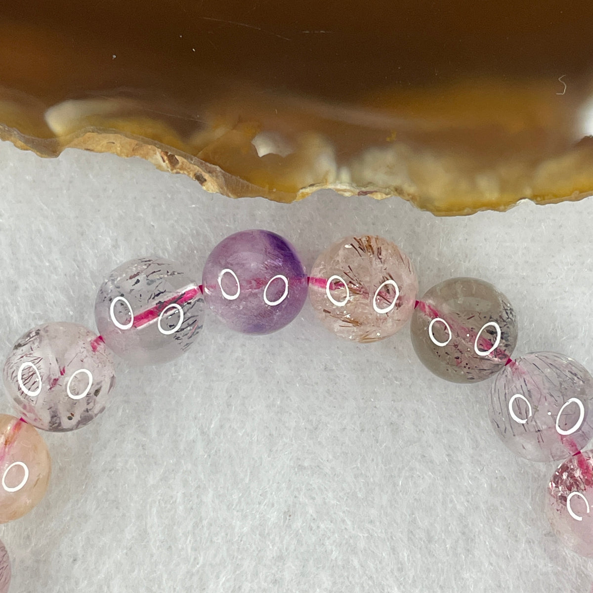 Certified Above-Average Grade Natural Super 7 Crystal Beads Bracelet | High-Density Multi-Bead Strand | Authentic Sacred Seven Multi-Mineral Inclusions Quartz Spiritual Catalyst & Auric Shield Bracelet (20.99g | 17cm Length | 8.8mm | 23 Beads)