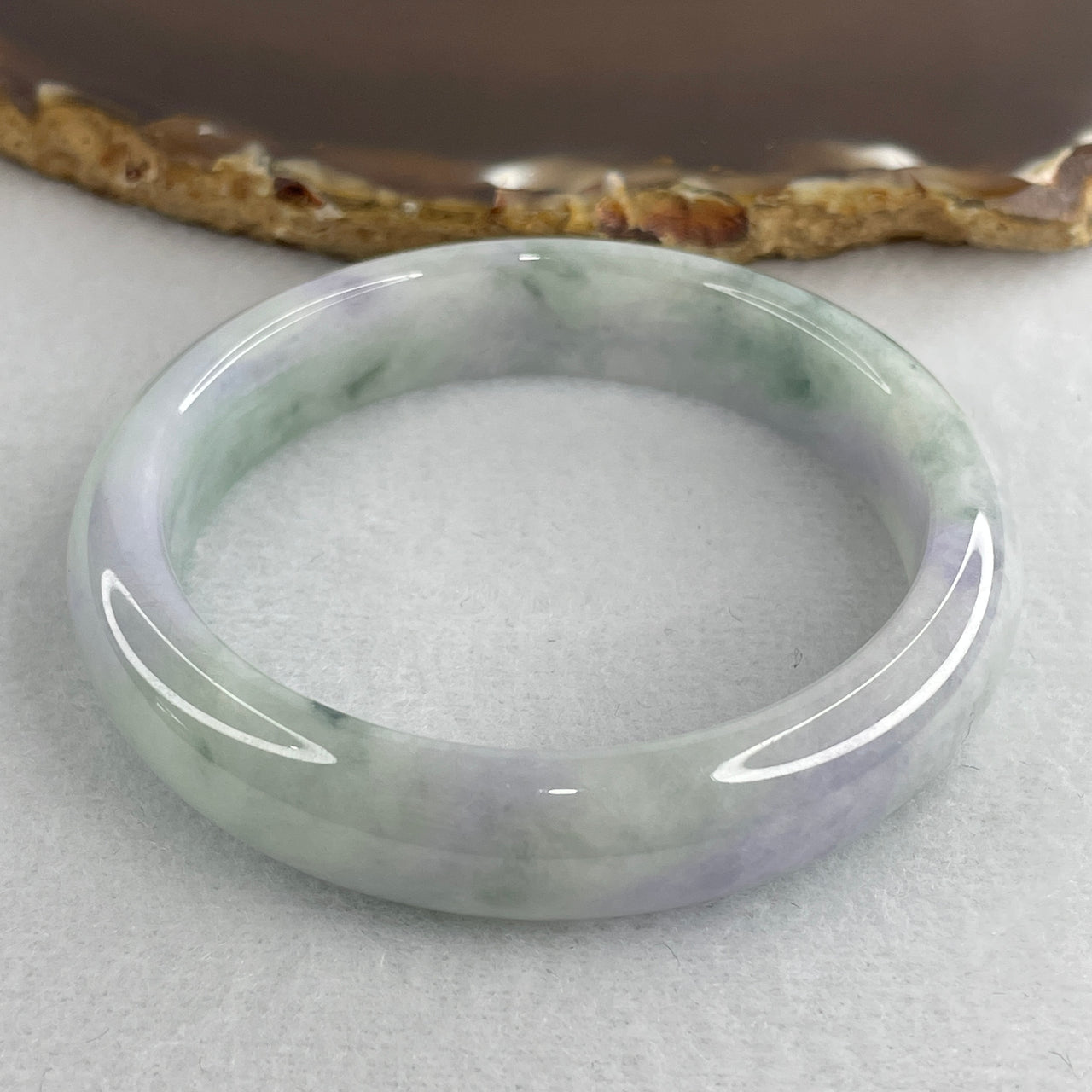 Natural Type A Multicolor Jadeite Bangle | 52.5mm Light Green & Bright Lavender with Deep Blueish-Green Floating Flora "Piao Hua" | Slight Internal Lines Round "Fei Cui" Wrist Heirloom (44.34g 12.3x7.3mm)