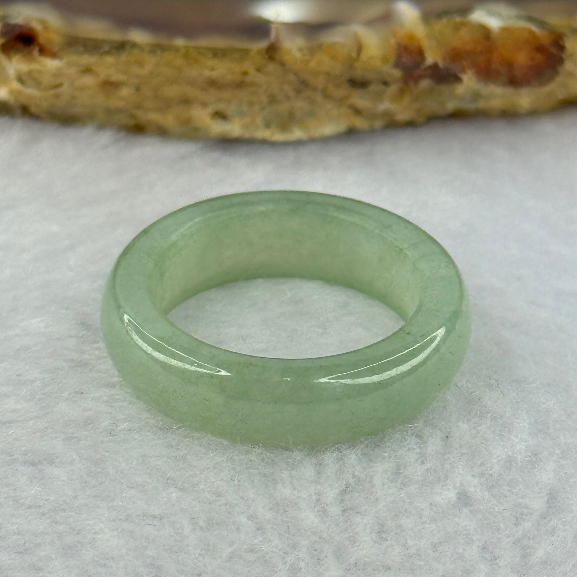 Type A Semi Icy Green Jadeite Ring 3.85g 6.1 by 3.7mm US7.25 HK16 - Huangs Jadeite and Jewelry Pte Ltd