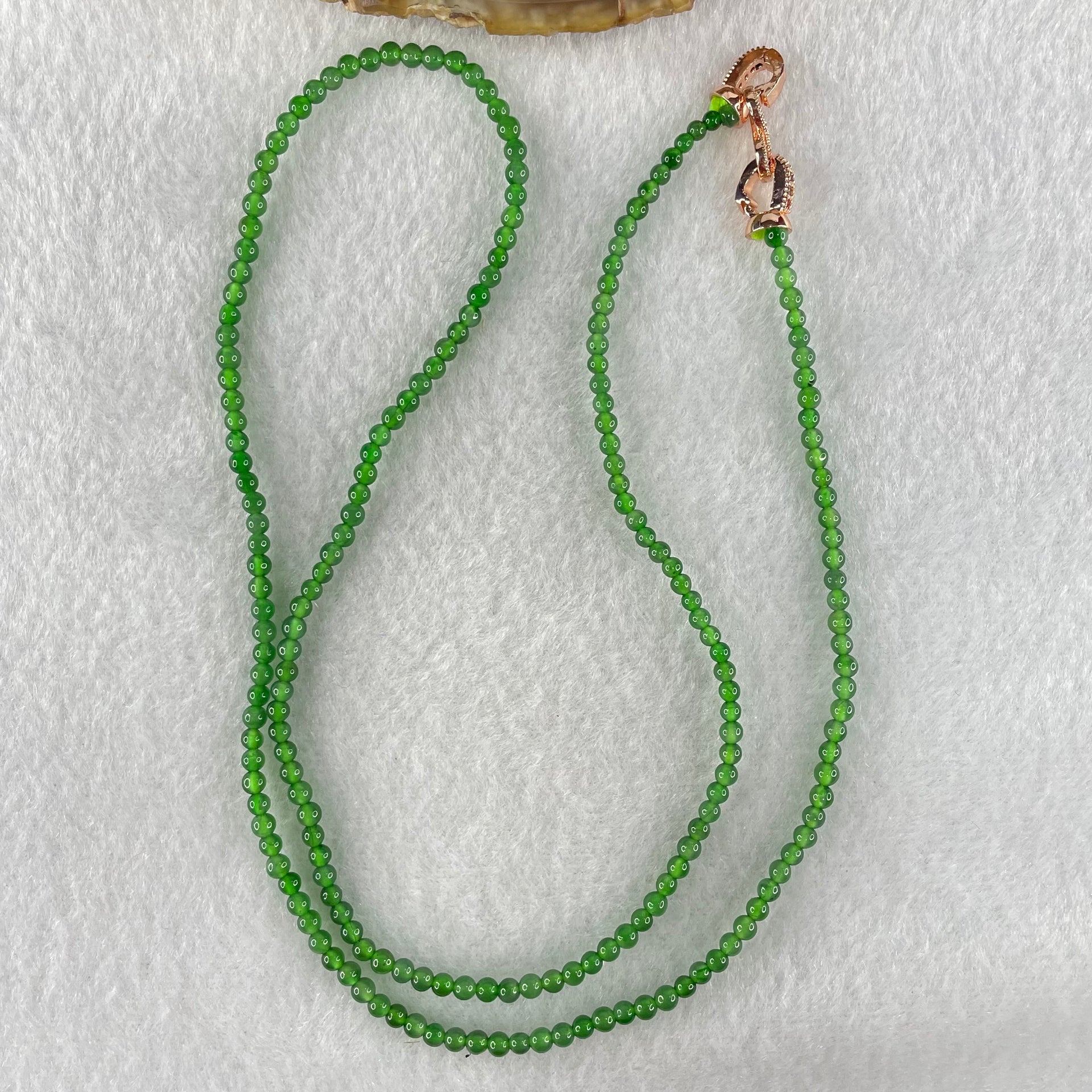 Rare Tengchong Raw Stone Association Certified Type A Highly Translucent Green Jadeite Beads Necklace 8.44g 54g 2.40 to 2.92mm With NGI Cert 82838749 - Huangs Jadeite and Jewelry Pte Ltd