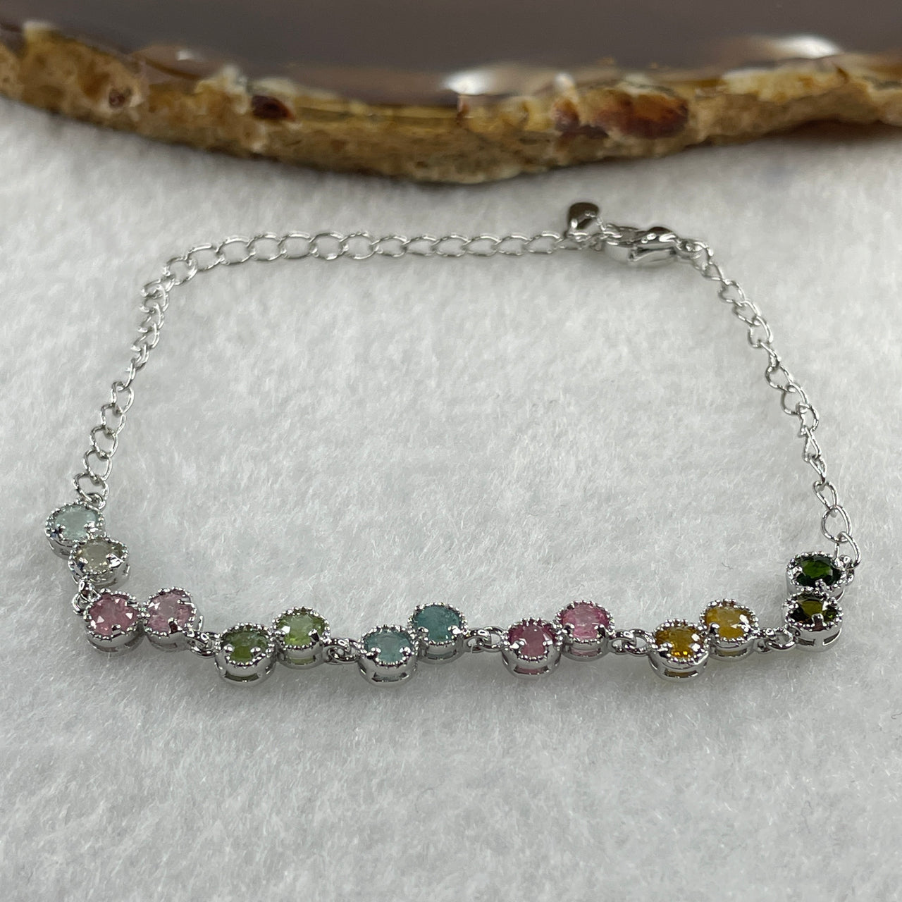 Natural Rainbow Tourmaline Faceted Bracelet in S925 Sliver 2.85g 10-18cm 3.0 by 1.0mm 14pcs