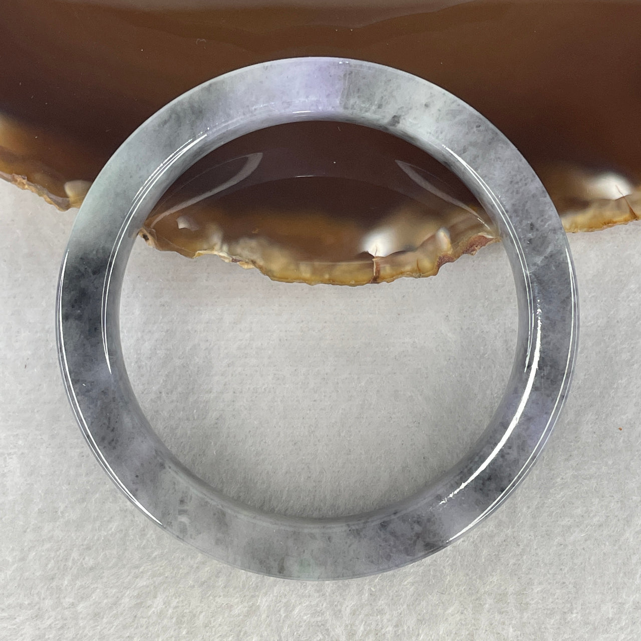 Natural Type A Multicolor Jadeite Bangle | 52.3mm Ink-Grey "Wuji" with Light Green & Lavender Highlights | Very Very Slight Internal Lines "San Cai" Round Wrist Heirloom (41.92g 9.6x7.2mm)