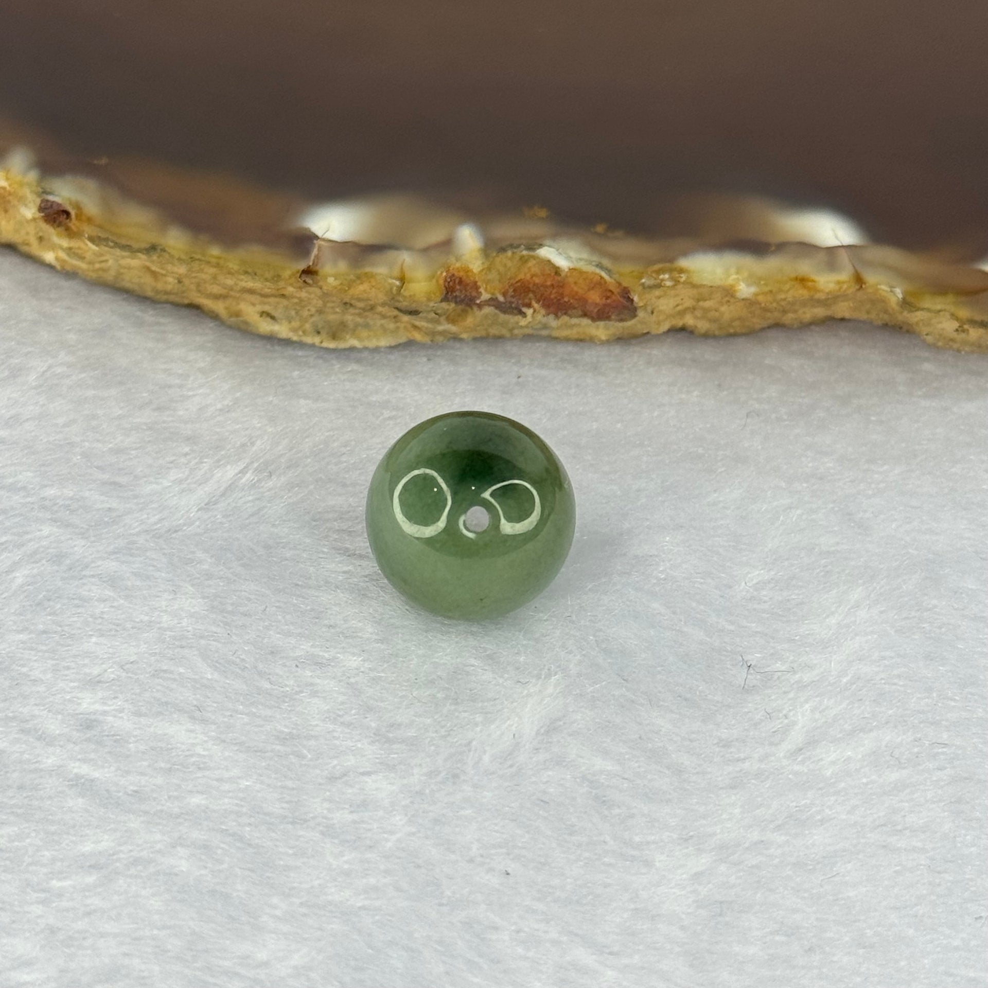Type A Green with Dark Green Patch Jadeite Bead for Bracelet/Necklace/Earrings/Rings 4.00g 13.2mm - Huangs Jadeite and Jewelry Pte Ltd