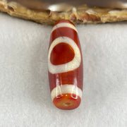 Natural Powerful Tibetan Old Oily Red White Agate One Eye Gold Metal Element Dzi Bead Heavenly Master (Tian Zhu) 一眼金天珠 10.95g 37.5 by 13.6mm - Huangs Jadeite and Jewelry Pte Ltd