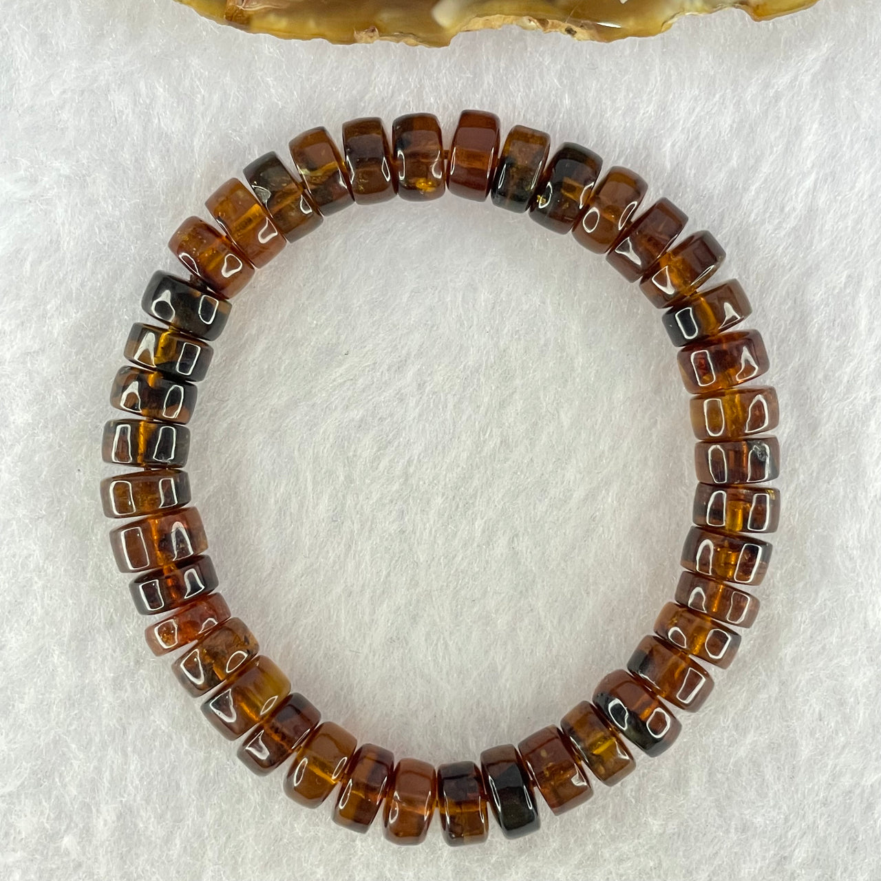 Natural Cognac Fushun Amber Donut Beads Bracelet 天然抚顺老珀手链 8.63g 15cm 8.9mm 40pcs - Huangs Jadeite and Jewelry Pte Ltd