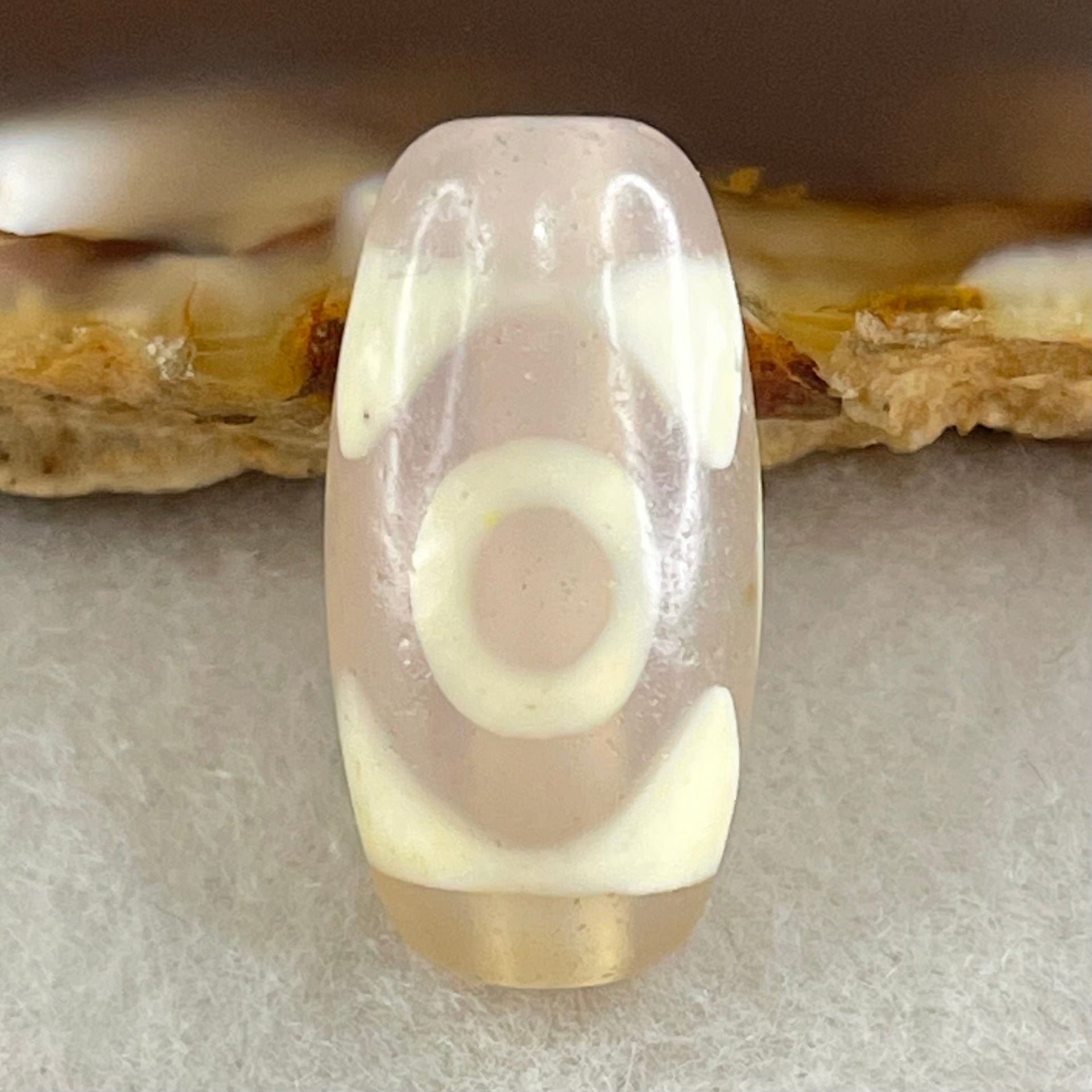 Natural Powerful Tibetan Old Oily Agate 3 Eyes Dzi Bead Heavenly Master (Tian Zhu) 三眼天诛 3.05g 20.2 by 10.1mm - Huangs Jadeite and Jewelry Pte Ltd