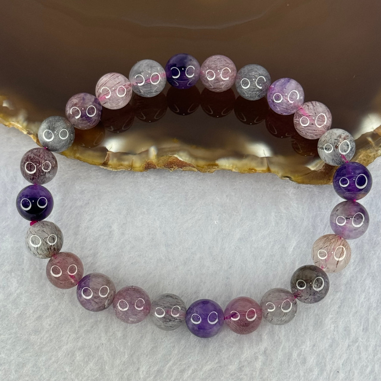 Natural Super 7 Beads Bracelet 18.03g 16cm 8.4mm 24 Beads - Huangs Jadeite and Jewelry Pte Ltd