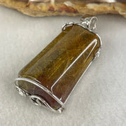 Good Grade Natural Copper Rutilated Quartz Rectangle Shape in S925 Silver Pendant 16.69g 35.0 by 19.8 by 12.9mm - Huangs Jadeite and Jewelry Pte Ltd