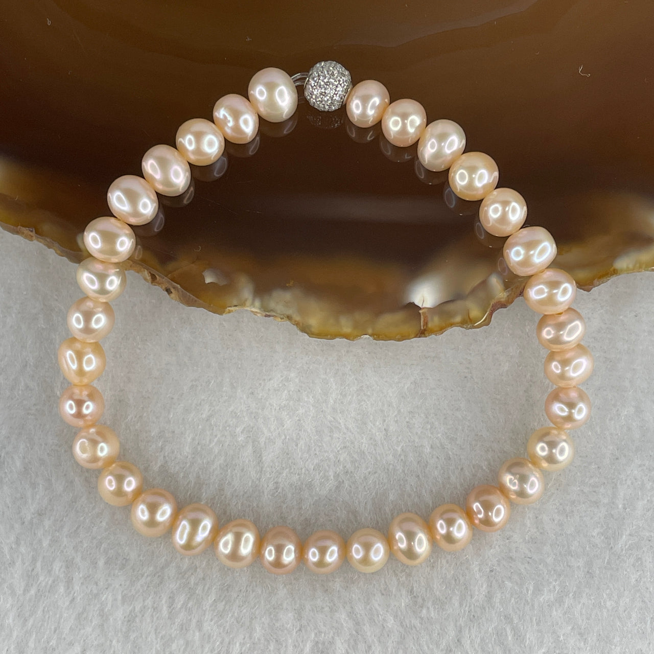 Natural Freshwater Pinkish Pearl Bead Bracelet | Delicate Iridescent Blush Cultured Pearl Jewelry (9.89g | 16cm | 6.0mm Beads | 33 Beads)