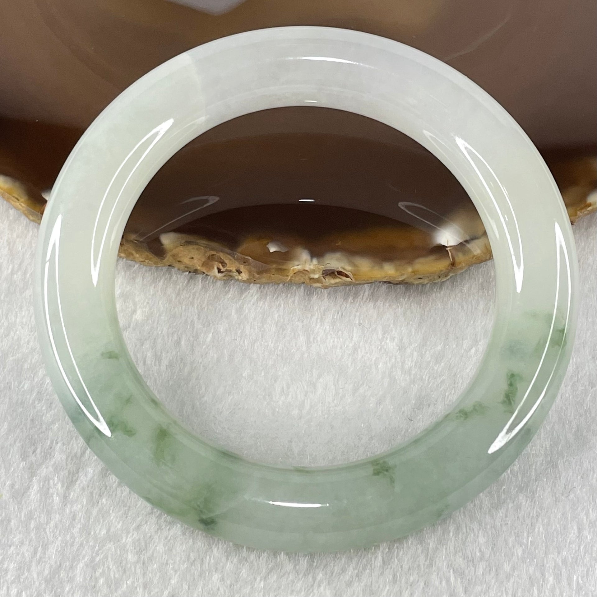 Type A Jelly Faint Green with Green Piao Hua Jadeite Bangle 77.72g Internal Diameter 55.4mm 11.8 by 12.0mm (Internal Line) - Huangs Jadeite and Jewelry Pte Ltd