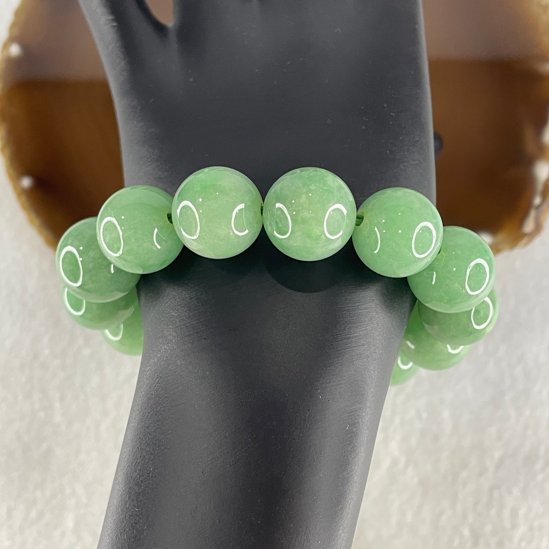 Rare Type A Burmese Apple Green Jade Jadeite Beads Bracelet 76.93g 14.8mm 14 beads 16cm - Huangs Jadeite and Jewelry Pte Ltd