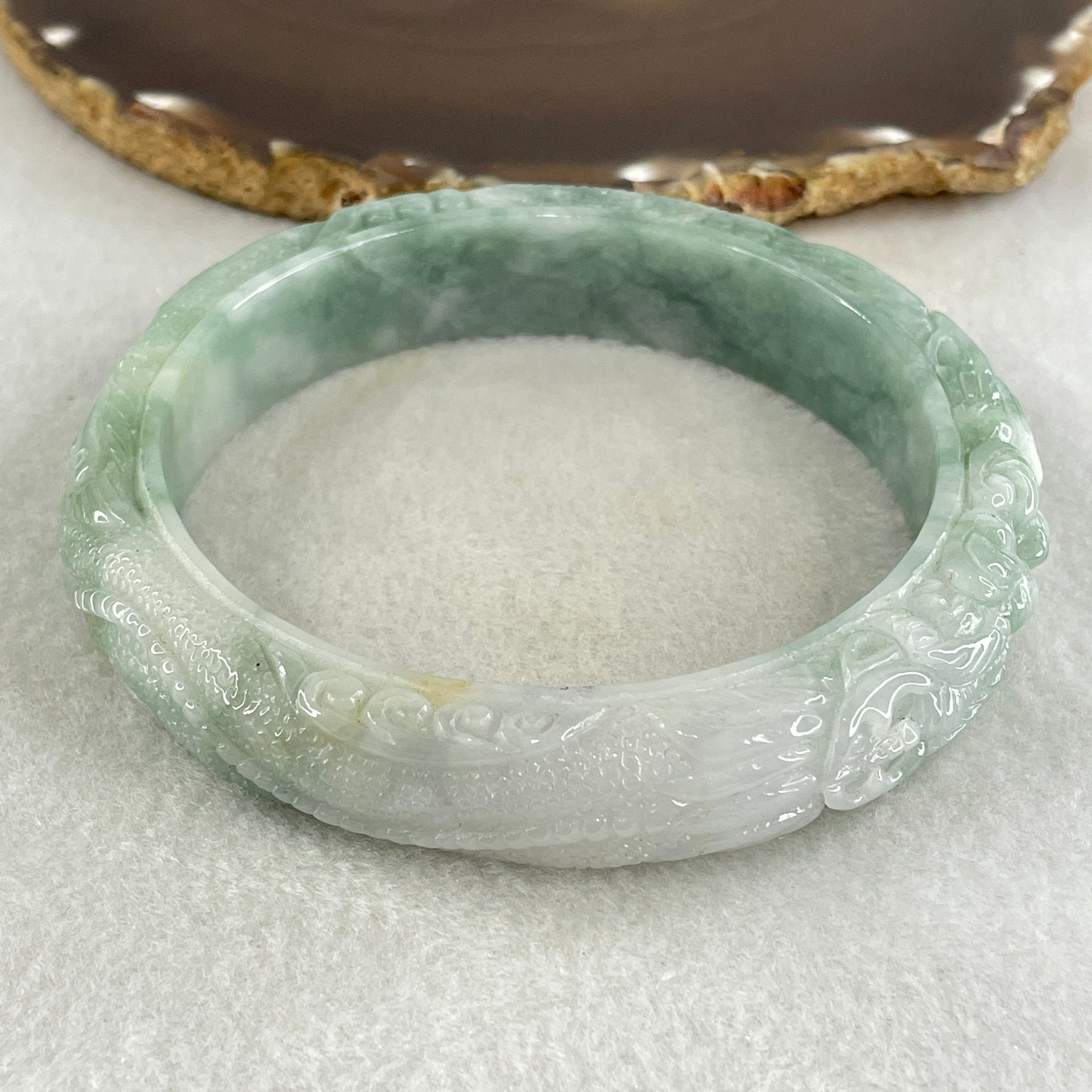 Type A Green with Light Green Piao Hua Jadeite Dragon Bangle Internal Diameter 73.7mm 117.72g 16.3 by 12.3mm (Internal Line) - Huangs Jadeite and Jewelry Pte Ltd