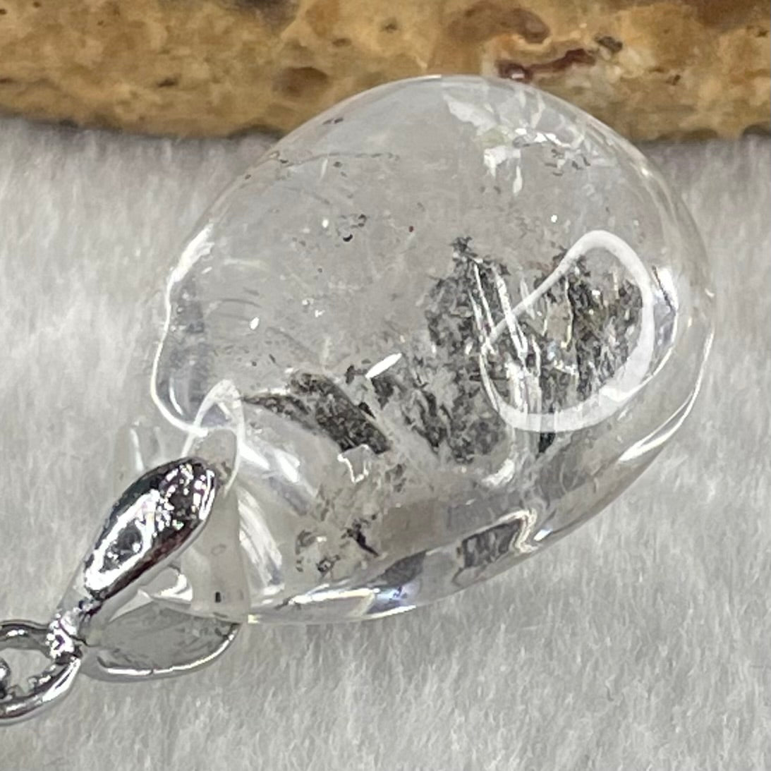 Natural Clear Quartz with Black Tourmaline Teardrop Charm with S925 Sliver Clasps in String Necklace 8.92g 24.4 by 17.9 by 14.5mm - Huangs Jadeite and Jewelry Pte Ltd