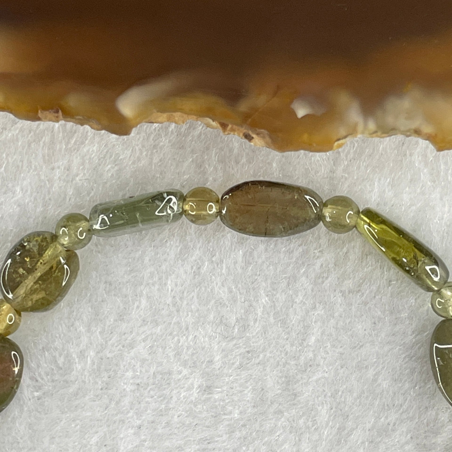 Good Grade Natural Green Tourmaline Crystal Barrel Bracelet 7.15g 16cm 8.0mm 15Beads - Huangs Jadeite and Jewelry Pte Ltd