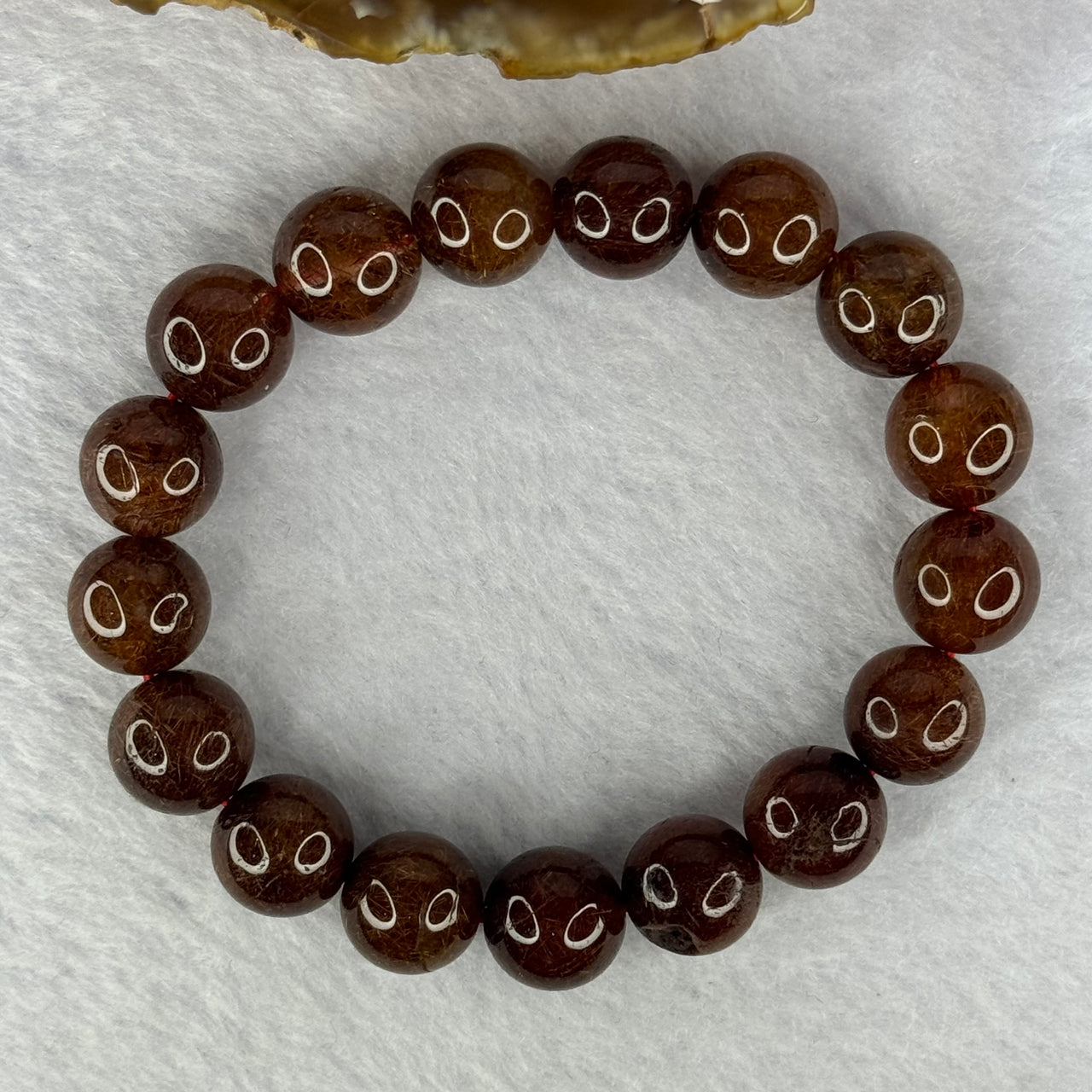 Natural Copper Rutilated Quartz Beads Bracelet 天然銅髮晶手镯 37.69g 17cm 12.0mm 17 Beads - Huangs Jadeite and Jewelry Pte Ltd