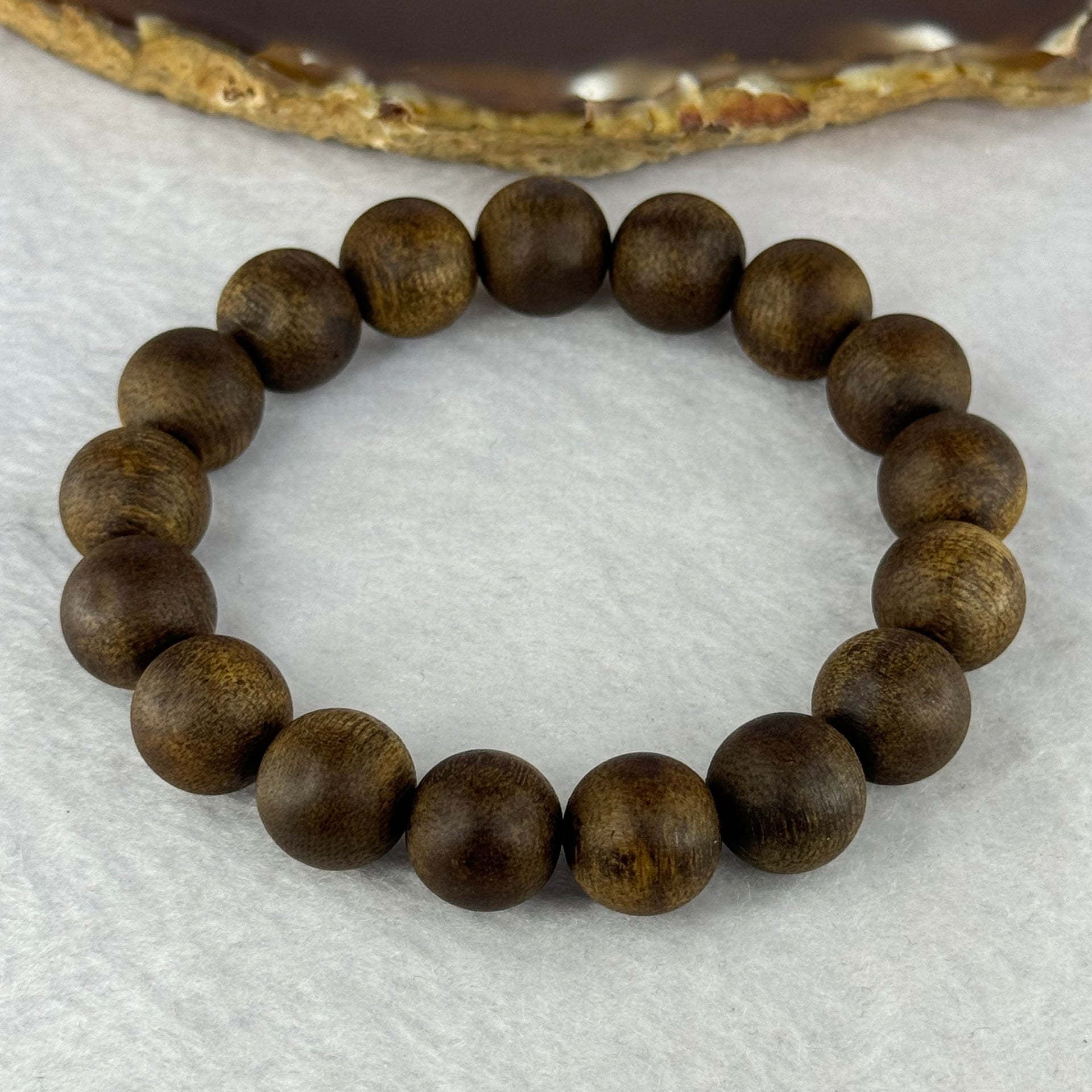 Natural China Hainan Agarwood Beads Bracelet 中国海南沉香木手链（Half Sinking) 10.67g 18cm 12.8mm 17 Beads - Huangs Jadeite and Jewelry Pte Ltd