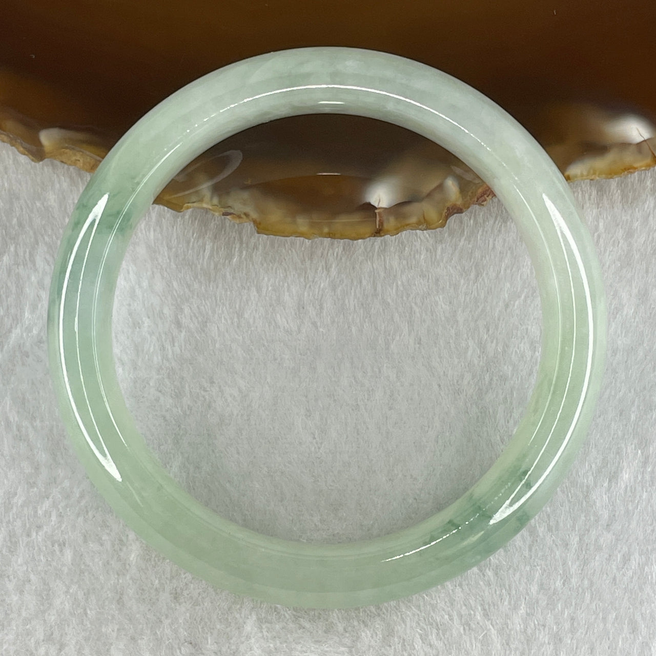 Type A Natural Jelly Semi Icy Light Green with Blueish Green Flora Piao Hua Jadeite Bangle 47.66g Inner Diameter 52.4mm 12.6 by 8.5mm (Internal Lines) - Huangs Jadeite and Jewelry Pte Ltd
